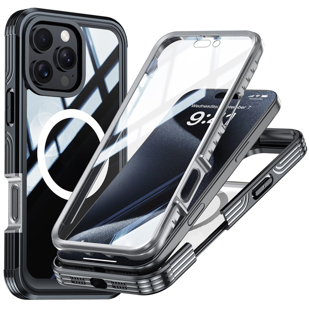 Coque magnétique antichoc en PC et TPU pour iPhone 16 Pro Max avec film protecteur d'écran 