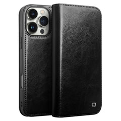 QIALINO For iPhone 16 Pro Max Case Genuine Cow Leather Card Slots Phone Cover