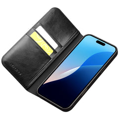QIALINO For iPhone 16 Pro Case Genuine Cow Leather Phone Cover with Card Holder - TechGearPal