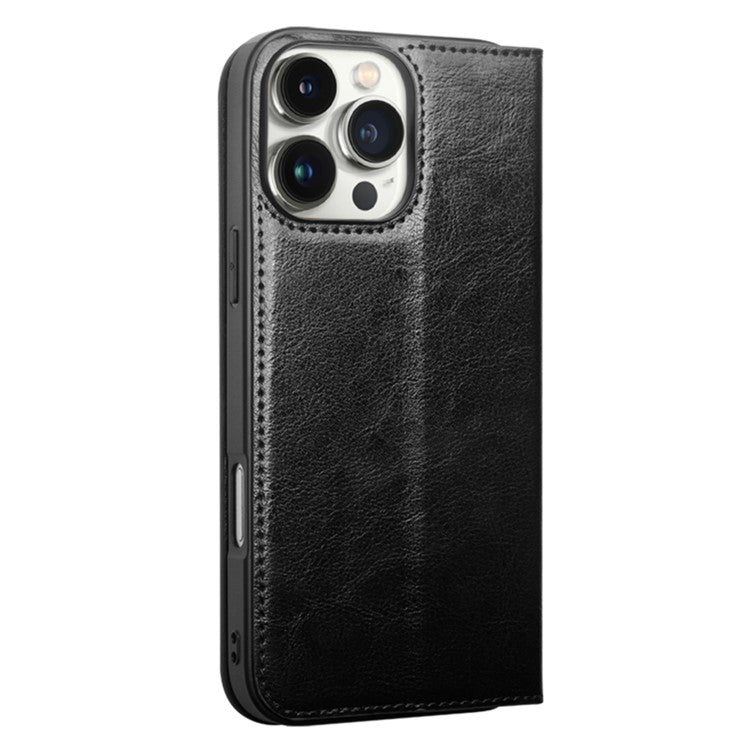 QIALINO For iPhone 16 Pro Case Genuine Cow Leather Phone Cover with Card Holder - TechGearPal