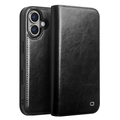 QIALINO For iPhone 16 Case Genuine Cow Leather Card Holder Stand Flip Phone Cover - TechGearPal