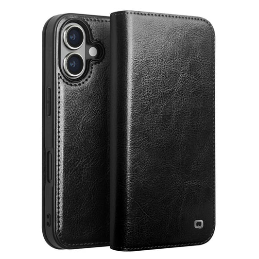 QIALINO For iPhone 16 Case Genuine Cow Leather Card Holder Stand Flip Phone Cover - TechGearPal