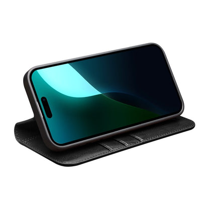 QIALINO For iPhone 16 Case Genuine Cow Leather Card Holder Stand Flip Phone Cover - TechGearPal