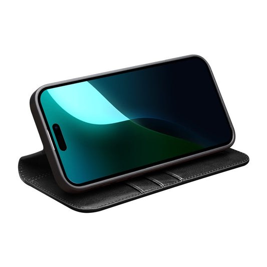 QIALINO For iPhone 16 Case Genuine Cow Leather Card Holder Stand Flip Phone Cover - TechGearPal