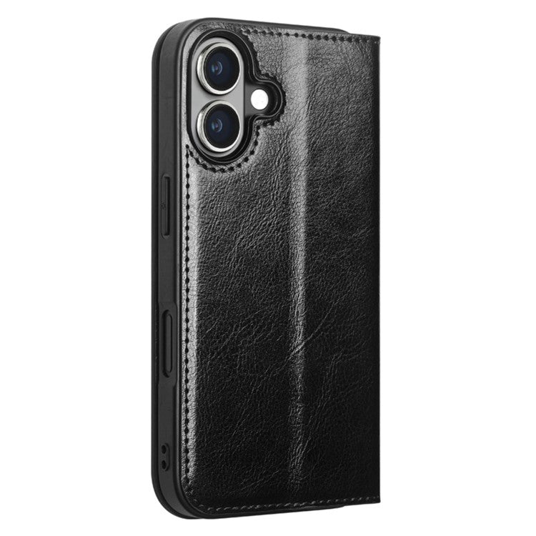 QIALINO For iPhone 16 Case Genuine Cow Leather Card Holder Stand Flip Phone Cover - TechGearPal