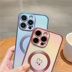 For iPhone 16 Pro Max Magnetic Case Soft TPU Phone Cover Love Heart Pattern Iridescent Gradien - TechGearPal