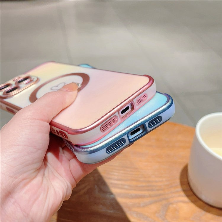 For iPhone 16 Pro Max Magnetic Case Soft TPU Phone Cover Love Heart Pattern Iridescent Gradien