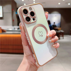 For iPhone 16 Pro Max Magnetic Case Soft TPU Phone Cover Love Heart Pattern Iridescent Gradien - TechGearPal