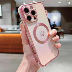 For iPhone 16 Pro Max Magnetic Case Soft TPU Phone Cover Love Heart Pattern Iridescent Gradien - TechGearPal
