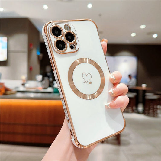 For iPhone 16 Pro Magnetic Case Slim Thin Flexible TPU Phone Cover with Love Hearts Patter