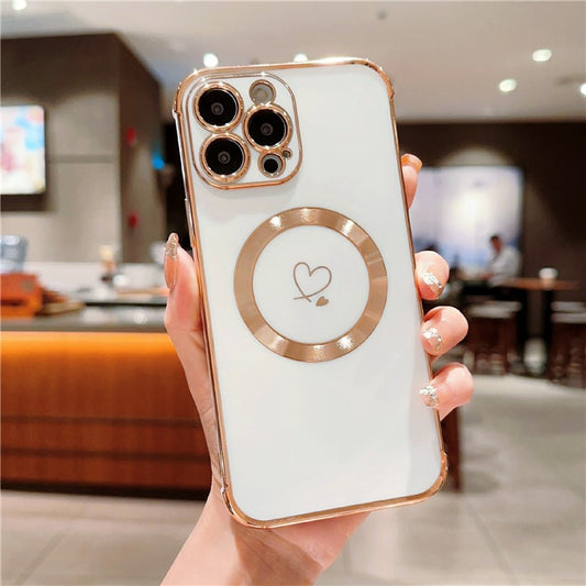 For iPhone 16 Pro Magnetic Case Slim Thin Flexible TPU Phone Cover with Love Hearts Patter