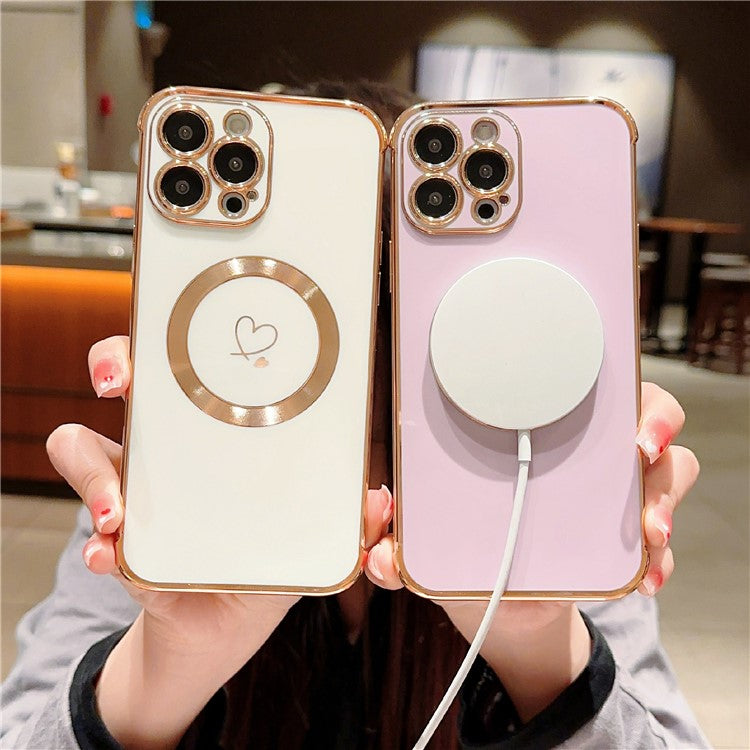 For iPhone 16 Pro Magnetic Case Slim Thin Flexible TPU Phone Cover with Love Hearts Patter