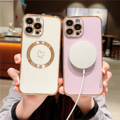 For iPhone 16 Pro Magnetic Case Slim Thin Flexible TPU Phone Cover with Love Hearts Patter - TechGearPal