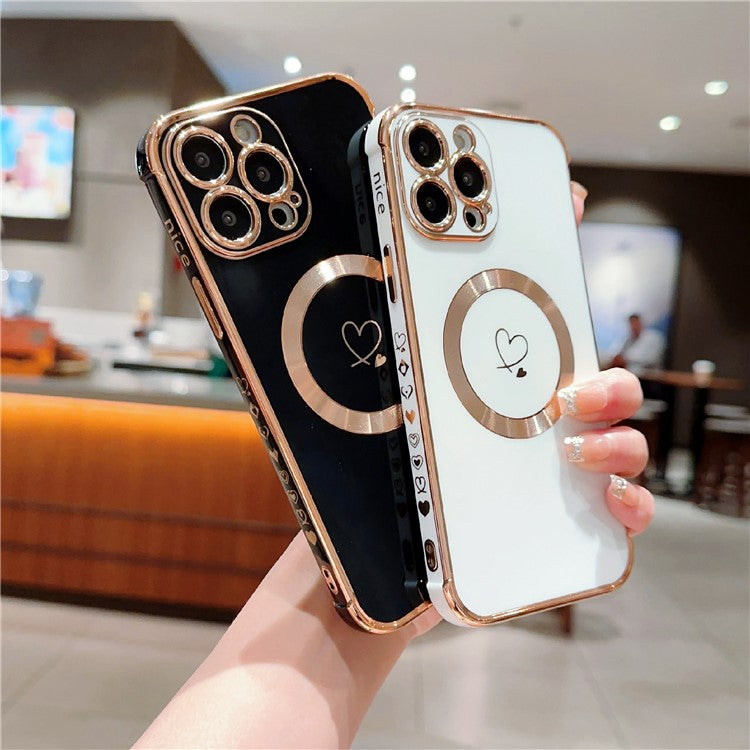 For iPhone 16 Pro Magnetic Case Slim Thin Flexible TPU Phone Cover with Love Hearts Patter