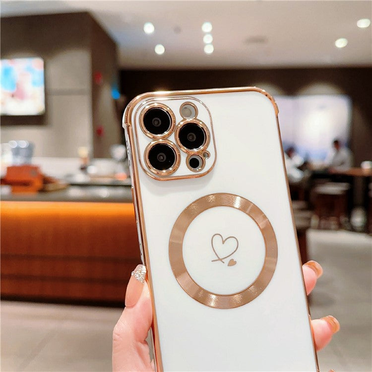 For iPhone 16 Pro Magnetic Case Slim Thin Flexible TPU Phone Cover with Love Hearts Patter