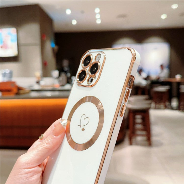 For iPhone 16 Pro Magnetic Case Slim Thin Flexible TPU Phone Cover with Love Hearts Patter