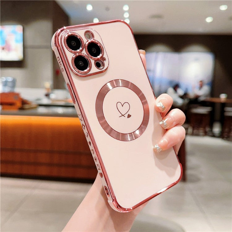 For iPhone 16 Pro Magnetic Case Slim Thin Flexible TPU Phone Cover with Love Hearts Patter