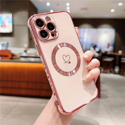 For iPhone 16 Pro Magnetic Case Slim Thin Flexible TPU Phone Cover with Love Hearts Patter