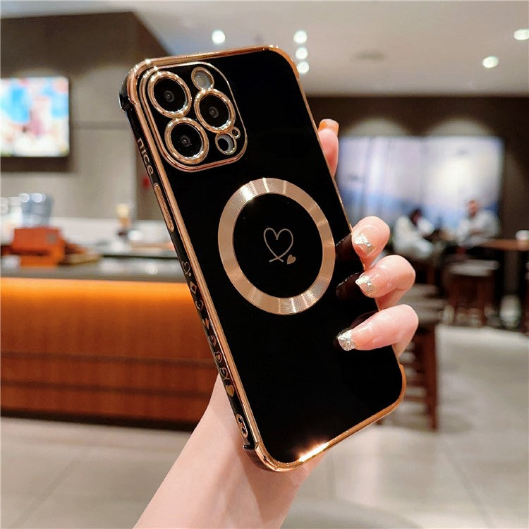For iPhone 16 Pro Magnetic Case Slim Thin Flexible TPU Phone Cover with Love Hearts Patter