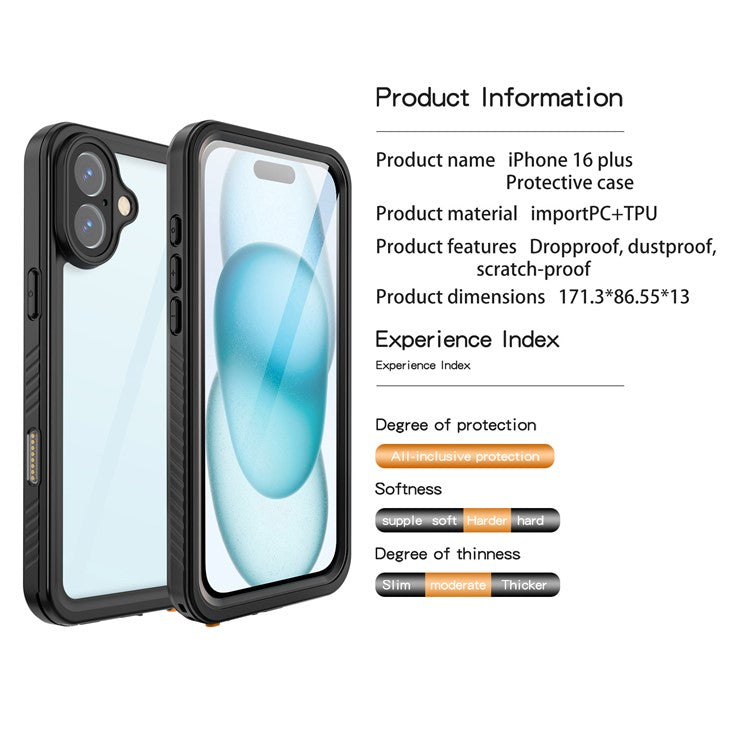 REDPEPPER FS Series For iPhone 16 Plus Phone Case IP68 Waterproof Clear Back Panel Phone Cover - TechGearPal