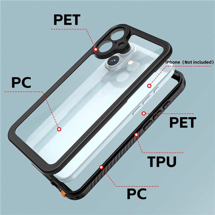 REDPEPPER FS Series For iPhone 16 Plus Phone Case IP68 Waterproof Clear Back Panel Phone Cover - TechGearPal