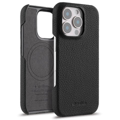 MELKCO For iPhone 16 Pro Max Case Genuine Cow Leather PC Phone Cover Compatible with MagSafe