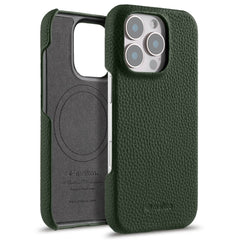 MELKCO For iPhone 16 Pro Max Case Genuine Cow Leather PC Phone Cover Compatible with MagSafe