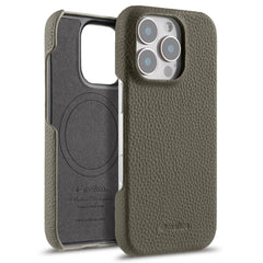 MELKCO For iPhone 16 Pro Max Case Genuine Cow Leather PC Phone Cover Compatible with MagSafe