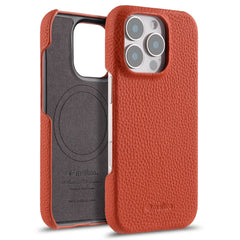 MELKCO For iPhone 16 Pro Max Case Genuine Cow Leather PC Phone Cover Compatible with MagSafe