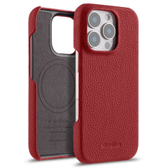 MELKCO For iPhone 16 Pro Max Case Genuine Cow Leather PC Phone Cover Compatible with MagSafe