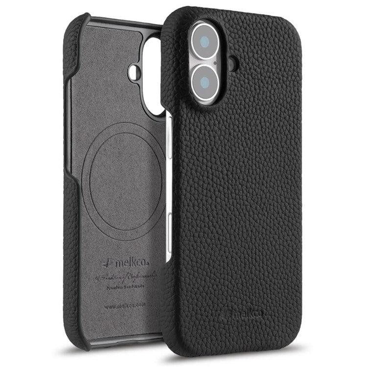MELKCO For iPhone 16 Plus Case Genuine Cow Leather PC Phone Cover Compatible with MagSaf - TechGearPal
