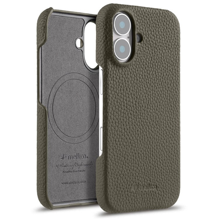 MELKCO For iPhone 16 Plus Case Genuine Cow Leather PC Phone Cover Compatible with MagSaf - TechGearPal
