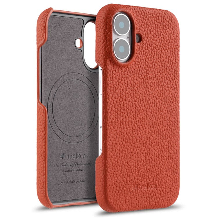 MELKCO For iPhone 16 Plus Case Genuine Cow Leather PC Phone Cover Compatible with MagSaf - TechGearPal