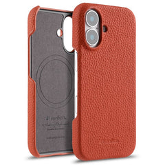 MELKCO For iPhone 16 Plus Case Genuine Cow Leather PC Phone Cover Compatible with MagSaf - TechGearPal