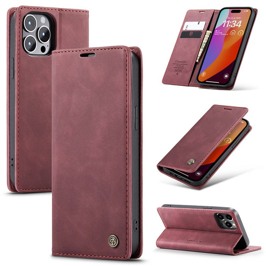 CASEME 013 Series For iPhone 16 Pro Case Card Holder Stand Leather Phone Cover - TechGearPal