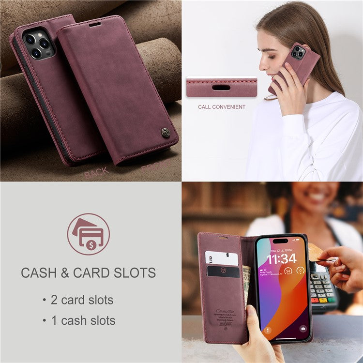 CASEME 013 Series For iPhone 16 Pro Case Card Holder Stand Leather Phone Cover - TechGearPal
