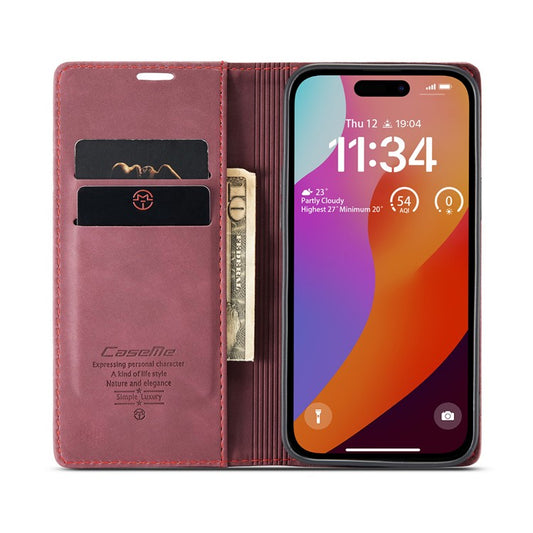 CASEME 013 Series For iPhone 16 Pro Case Card Holder Stand Leather Phone Cover - TechGearPal