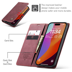 CASEME 013 Series For iPhone 16 Pro Case Card Holder Stand Leather Phone Cover - TechGearPal