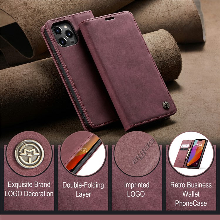 CASEME 013 Series For iPhone 16 Pro Case Card Holder Stand Leather Phone Cover - TechGearPal