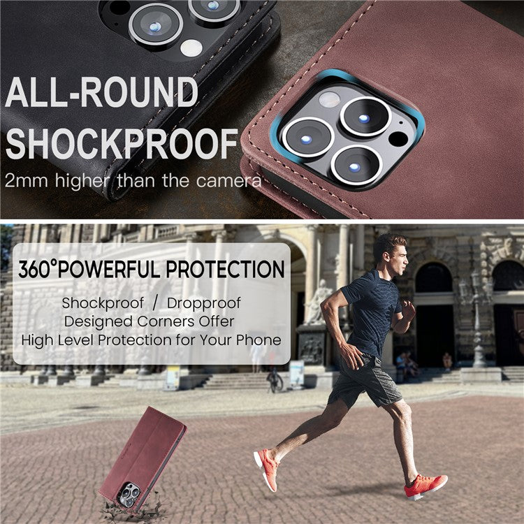 CASEME 013 Series For iPhone 16 Pro Case Card Holder Stand Leather Phone Cover - TechGearPal