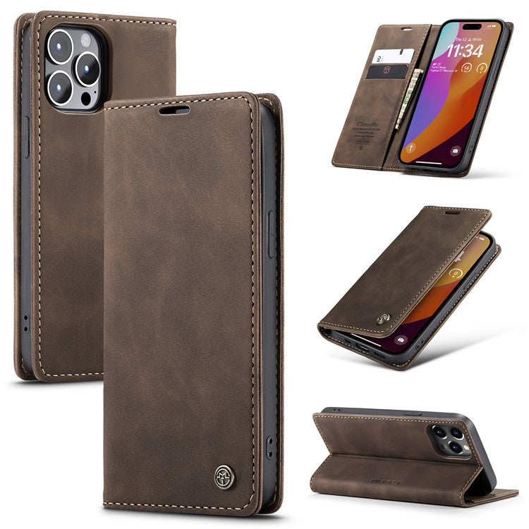 CASEME 013 Series For iPhone 16 Pro Case Card Holder Stand Leather Phone Cover - TechGearPal