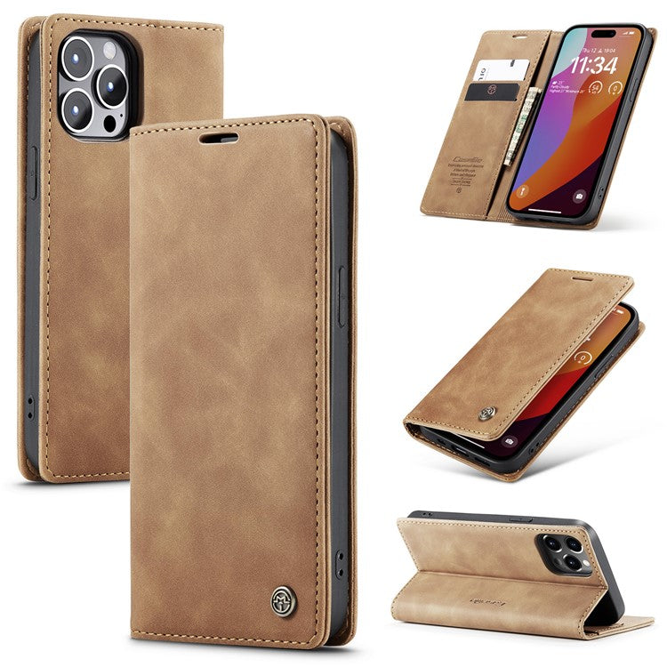 CASEME 013 Series For iPhone 16 Pro Case Card Holder Stand Leather Phone Cover - TechGearPal