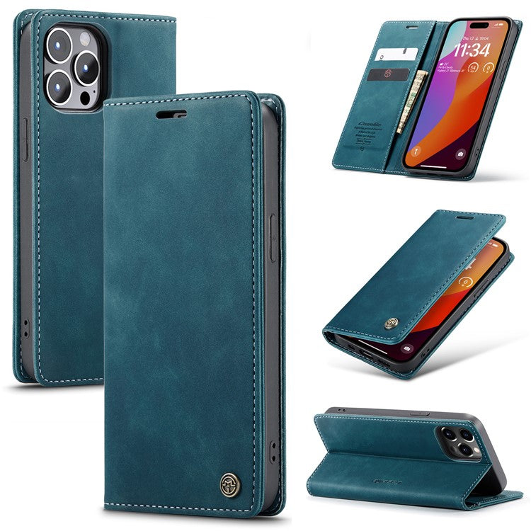 CASEME 013 Series For iPhone 16 Pro Case Card Holder Stand Leather Phone Cover - TechGearPal