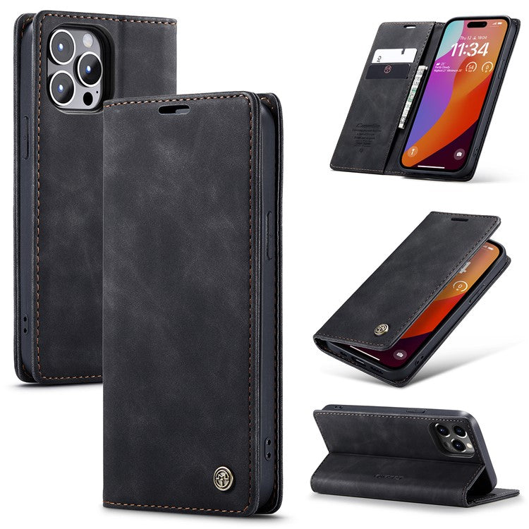 CASEME 013 Series For iPhone 16 Pro Case Card Holder Stand Leather Phone Cover - TechGearPal