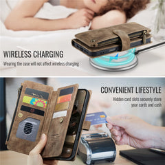 For iPhone 16 Pro Max Phone Cases with Strap CASEME C30 Zipper Multiple Card Holder PU Leather Cover