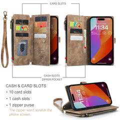 For iPhone 16 Pro Max Phone Cases with Strap CASEME C30 Zipper Multiple Card Holder PU Leather Cover