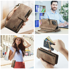 For iPhone 16 Pro Max Phone Cases with Strap CASEME C30 Zipper Multiple Card Holder PU Leather Cover