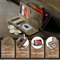 For iPhone 16 Pro Max Phone Cases with Strap CASEME C30 Zipper Multiple Card Holder PU Leather Cover