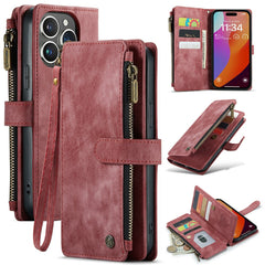 For iPhone 16 Pro Max Phone Cases with Strap CASEME C30 Zipper Multiple Card Holder PU Leather Cover