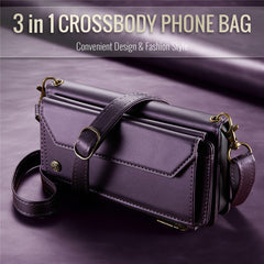 For iPhone 16 Pro Max Leather Case CASEME C36 Zipper Multiple Card Slots Phone Cover with Straps